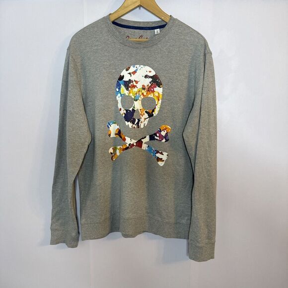Robert Graham Sweatshirt Mens M‎ Gray Crewneck Skull Crossbones Terry Streetwear - Picture 2 of 11
